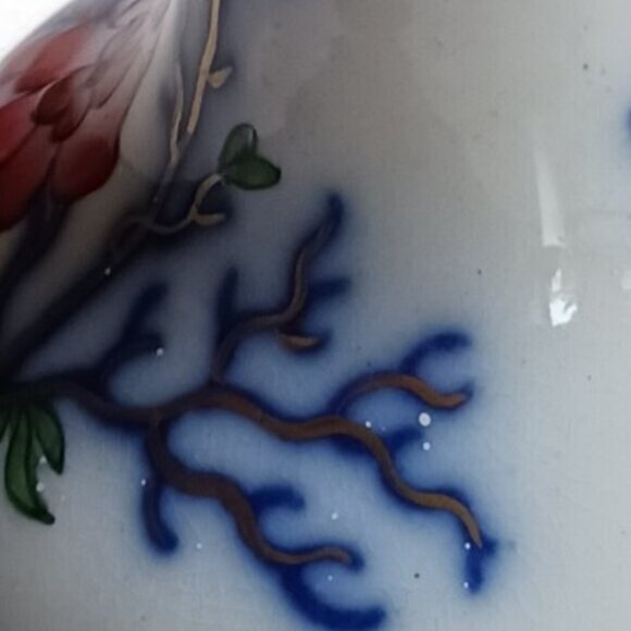 Antique Hand-Painted Asian Style Bud Vase Elegant Peony Gilded Accents, … - Picture 15 of 16